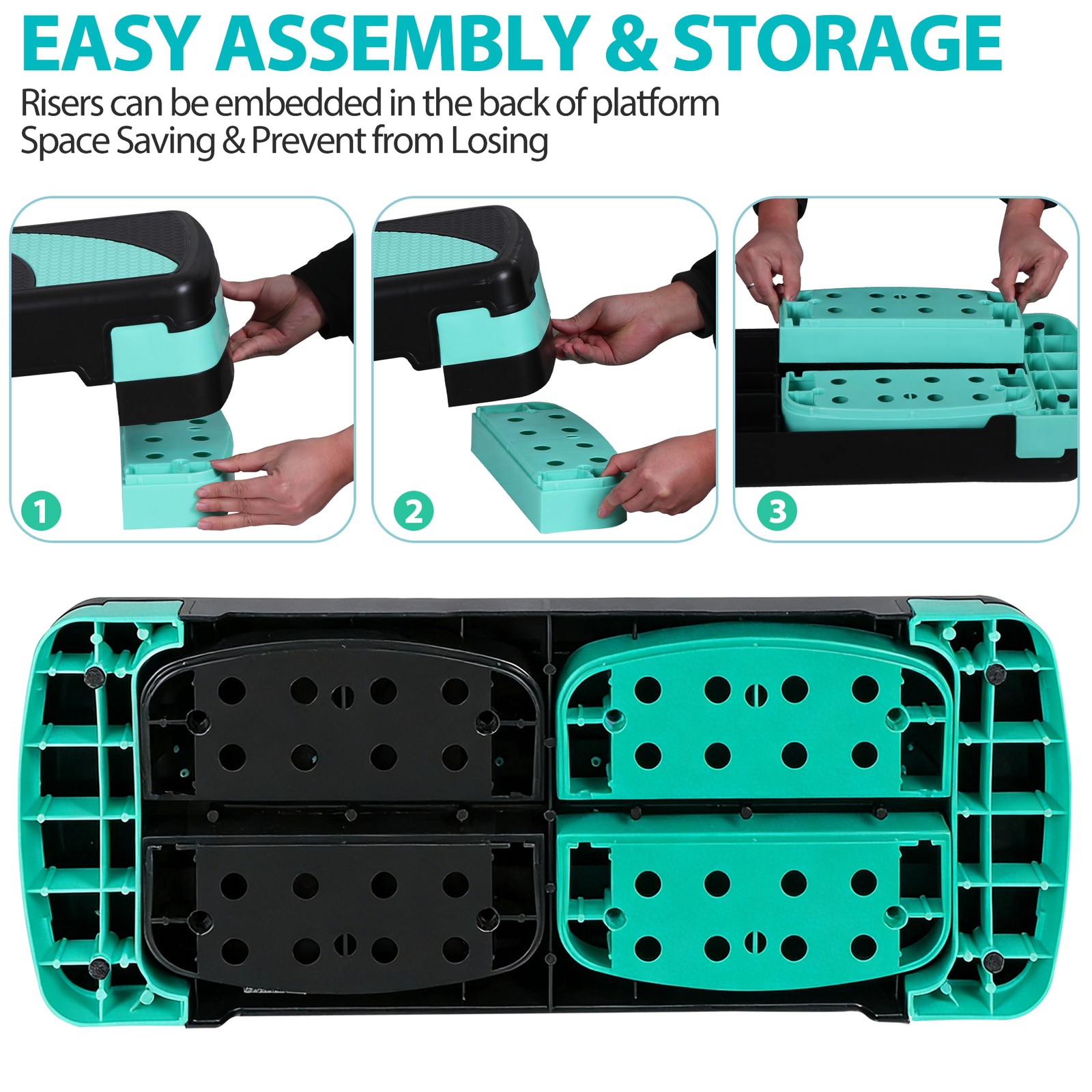 31" Aerobic Step Platform Stepper Adjust 4"-6"-8" Fitness Step Exercise w/Risers