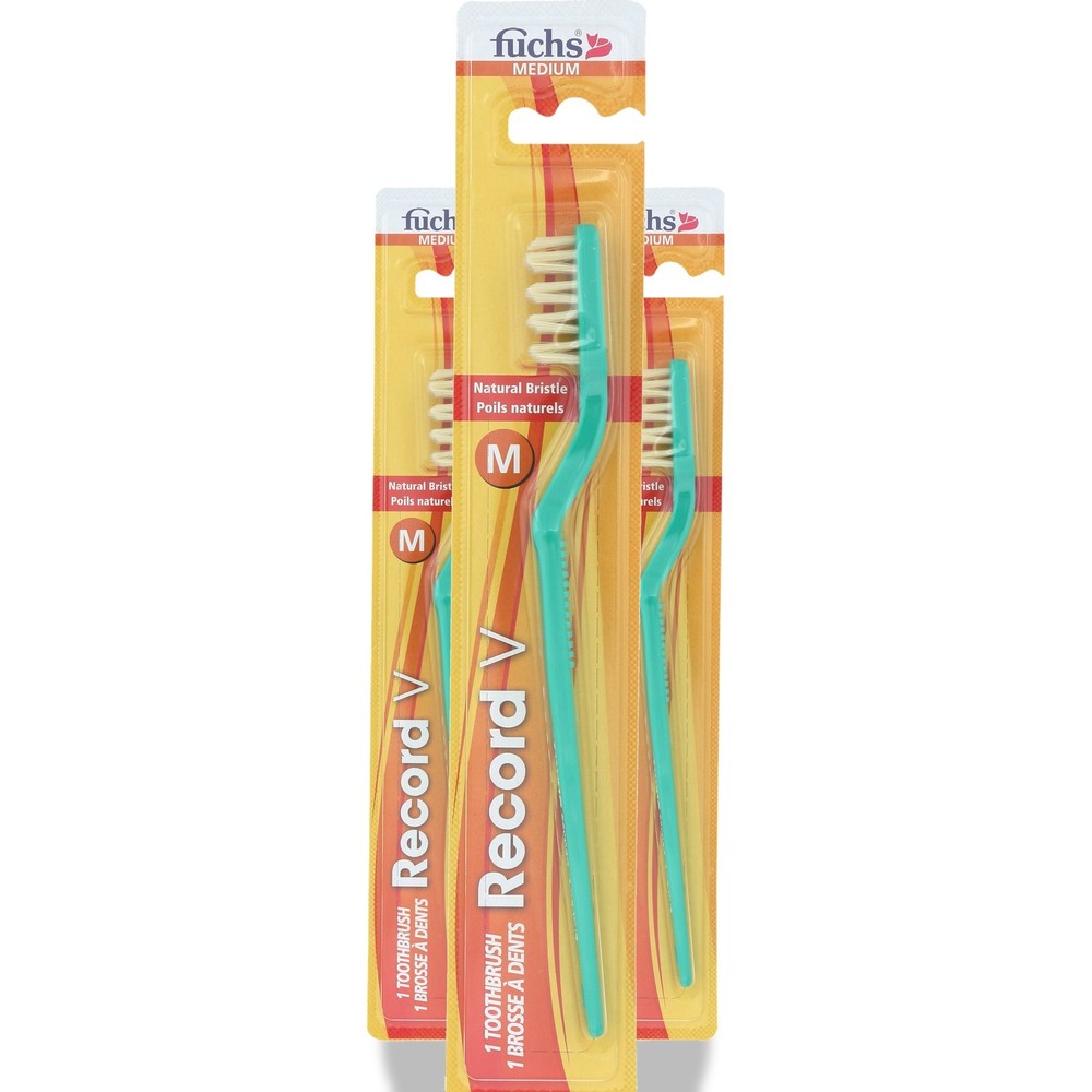 Fuchs Record V Natural Bristle Medium Toothbrush 3 Pack