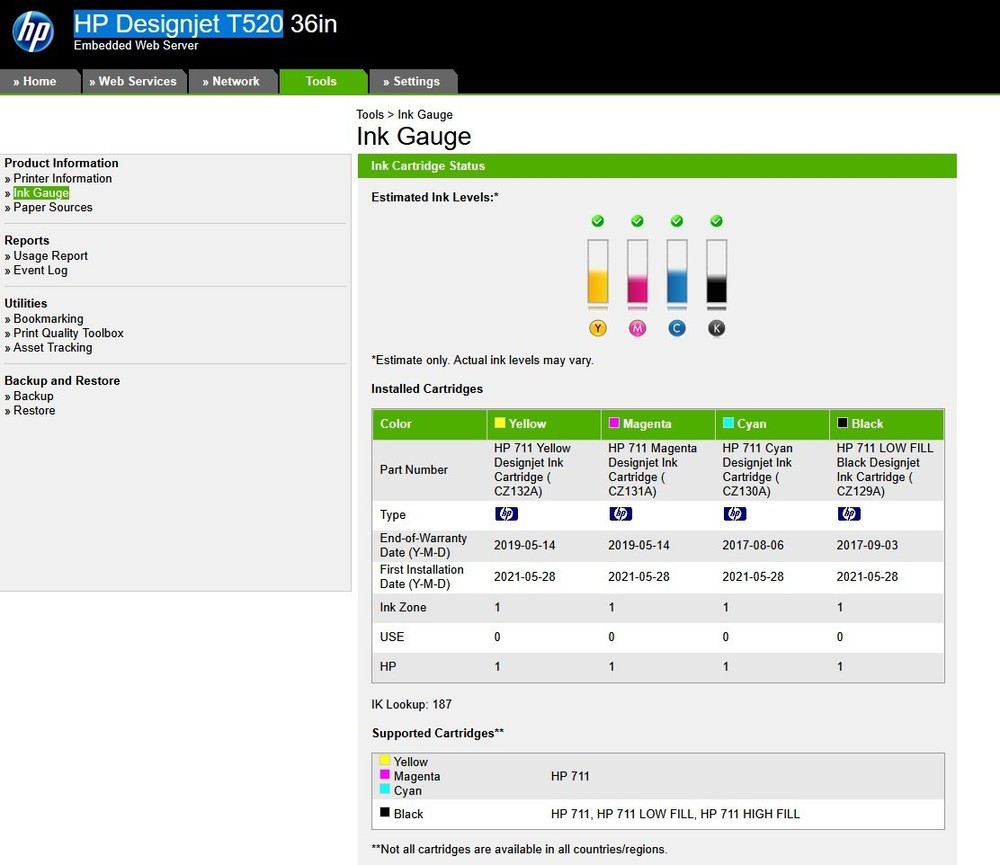 HP DesignJet T520 Printer Plotter 36" Color Large Format Ink USB LAN Wi-Fi Touch