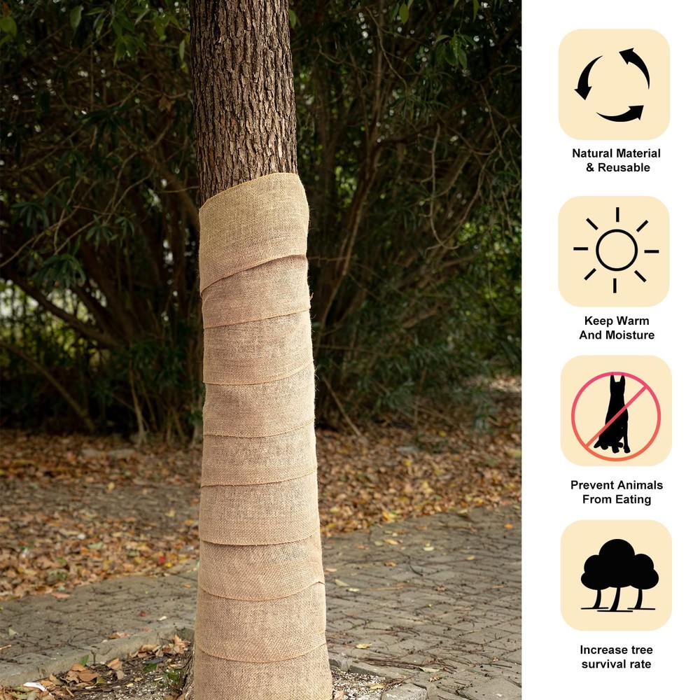 2 Rolls Burlap Tree Protector Wraps, 7.8" × 9.8' Winter Trunk 2PCS
