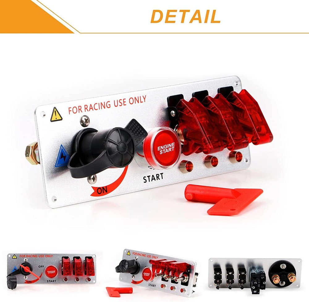 5-in-1 Ignition Switch Panel Engine Start Push Button LED 12V Toggle Racing Car
