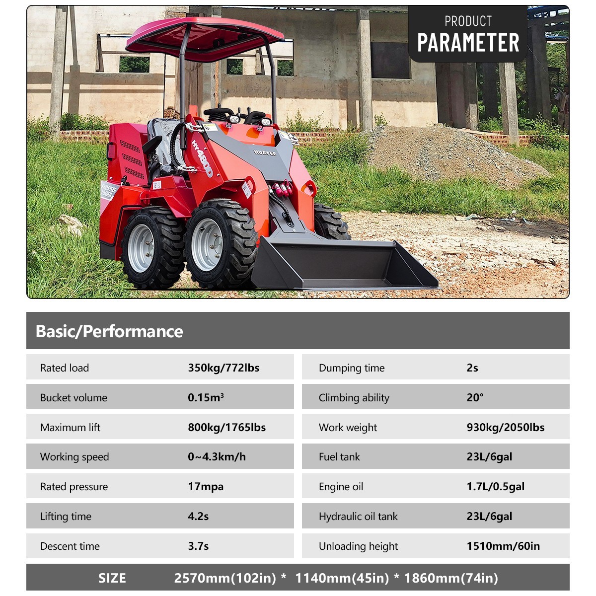 B&S 23HP Ride-On Wheeled Mini Skid Steer Loader with EPA Engine