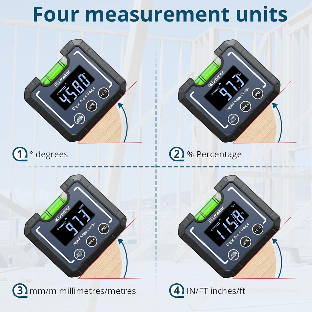 Digital Angle Gauge,0.05° High Precision Inclinometer with Magnetic Base & Bubbl