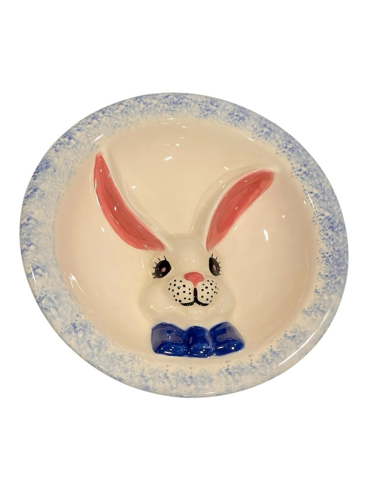 Easter Rabbit Ceramic Divided Candy Dish 8” x 1-1/4” Excellent Used Condition