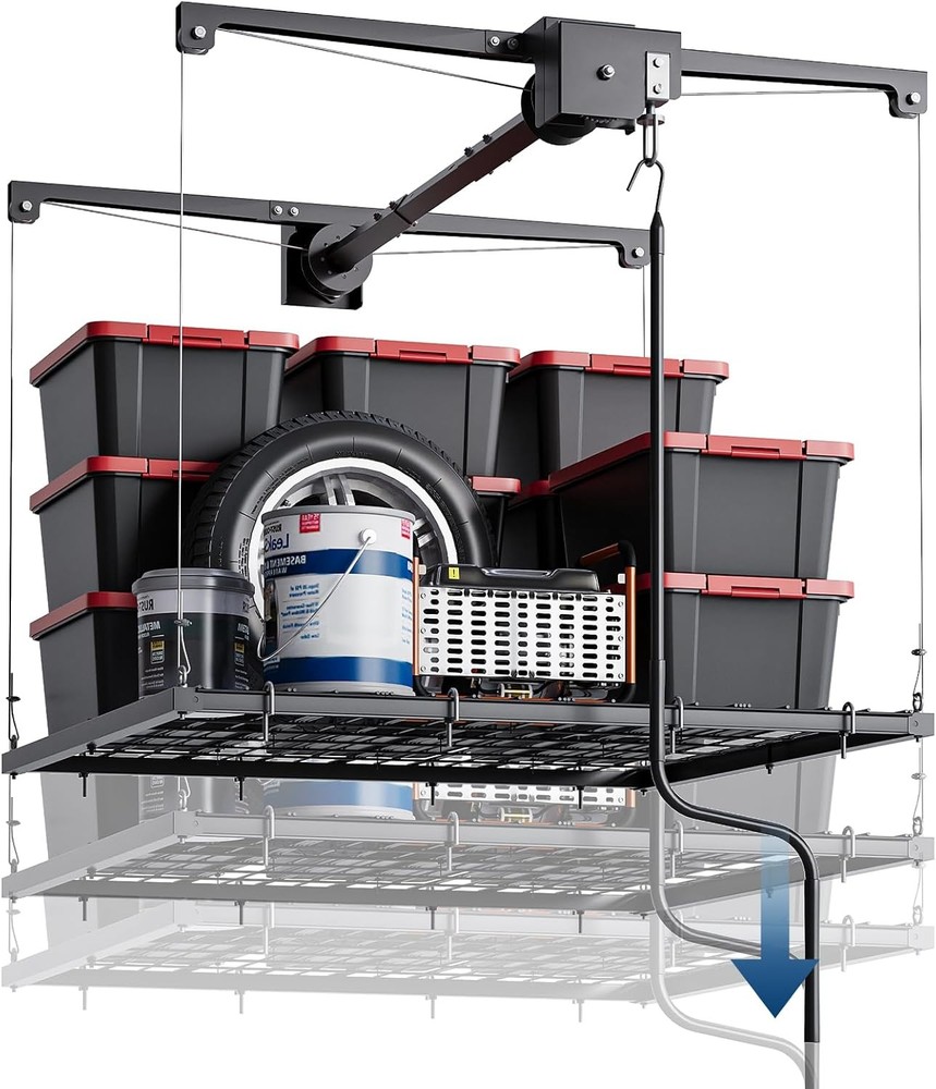 Adjustable 4x4 ft Ceiling Storage Rack Overhead Garage Rack 250 Lb Capacity