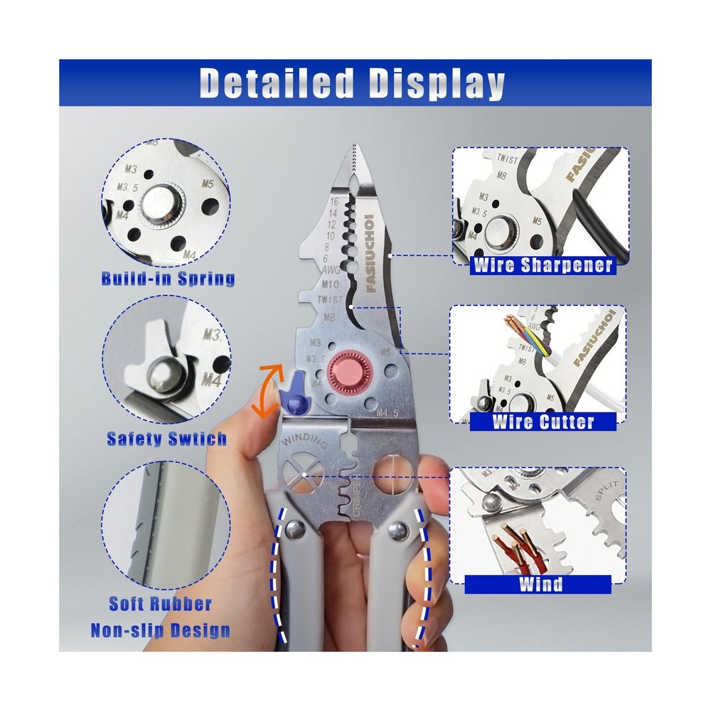 Multi-function Wire Stripper Tool Electrical, 9-in-1 Wire Cutter & Wire Crimp...