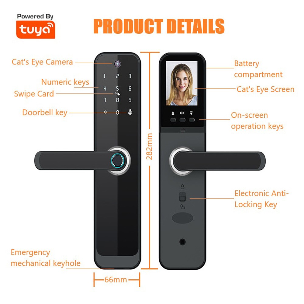 Face Recognition Tuya Wifi Smart Door Lock Visual Intercom Fingerprint