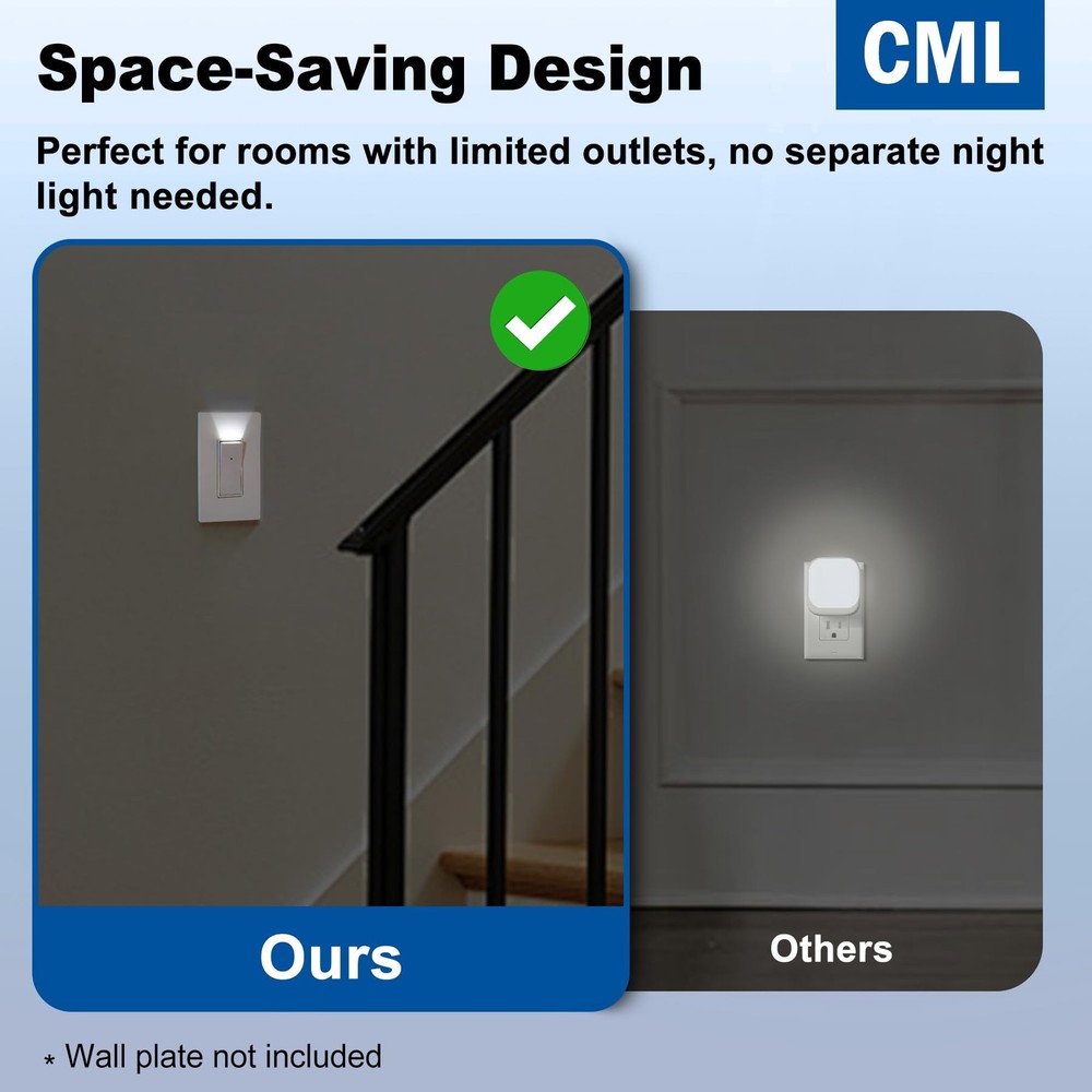 CML 10 Pack Single Pole with LED Nightlight, Gloss White