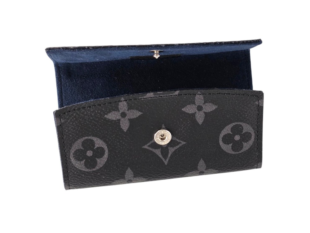 Louis Vuitton Monogram Eclipse Cufflink Case Leather Snap Closure Black