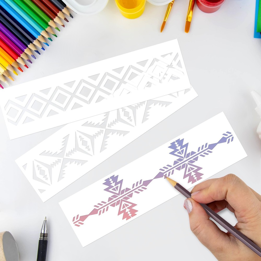 Keluna Aztec Stencils - 12 Pcs Boho Borders Pattern Stencils for DIY Wall & W...