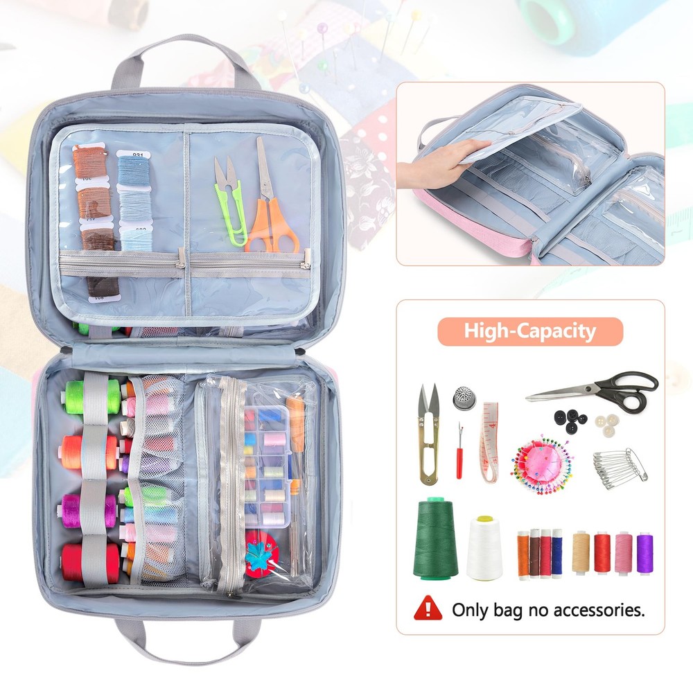 Sewing Storage Organizer Folio Open Design Bag with Versatile Pockets Kit Pink
