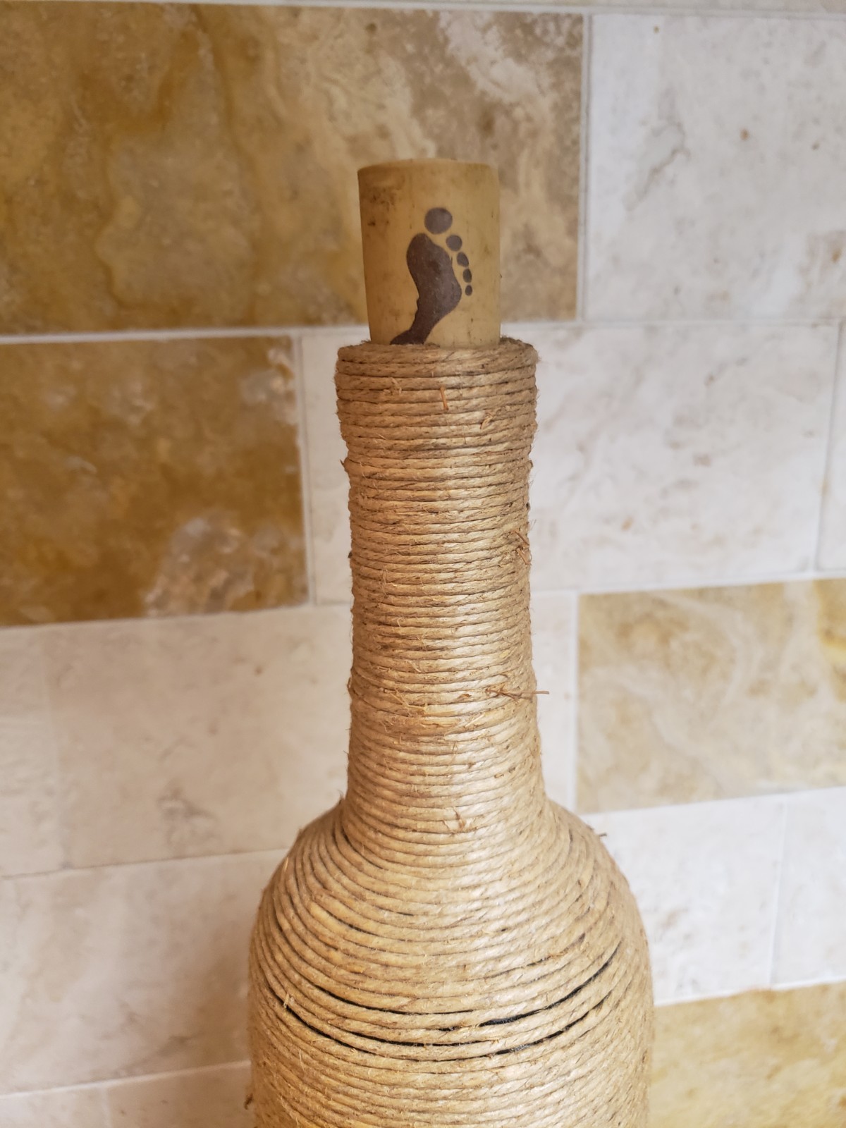 Handmade Twine Wrapped Wine Bottle Flower Vase W Owl Accent