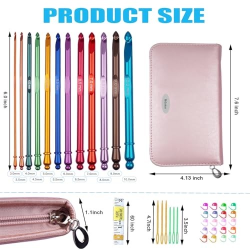 Ergonomic Inline Crochet Hook Set with Case, Non-Slip for Arthritic Hands, 3mm-1