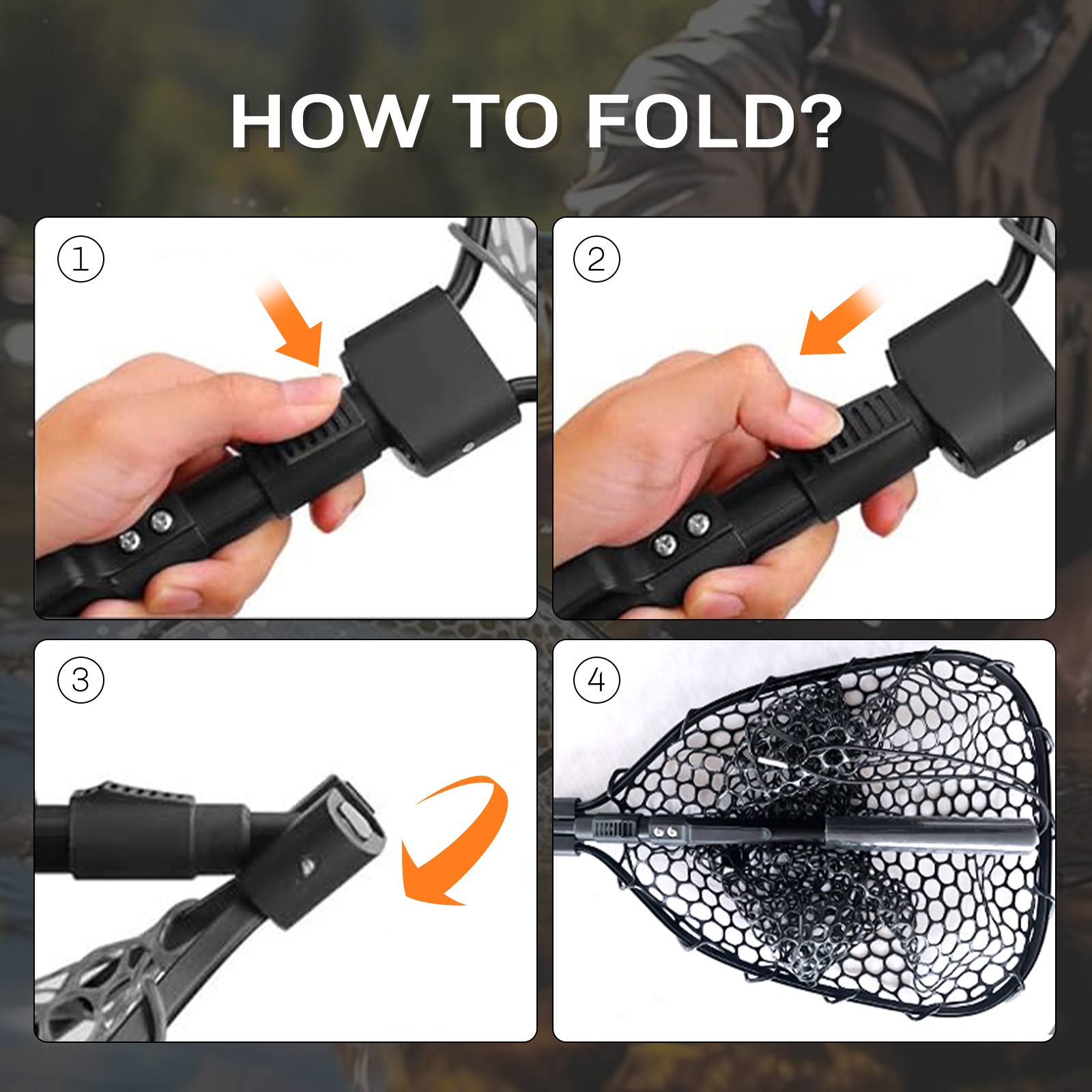 Folding Fly Fishing Landing Net Rubber Safe Catch Release Silicone Fish Nets