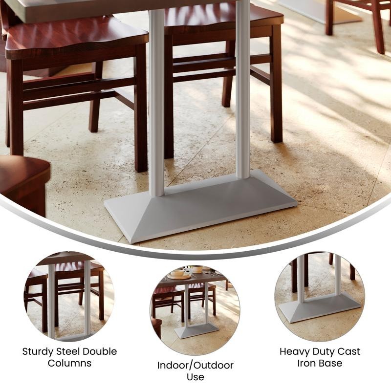 27" x 15" Restaurant Table Base with Double Column Table Height Column in Silver