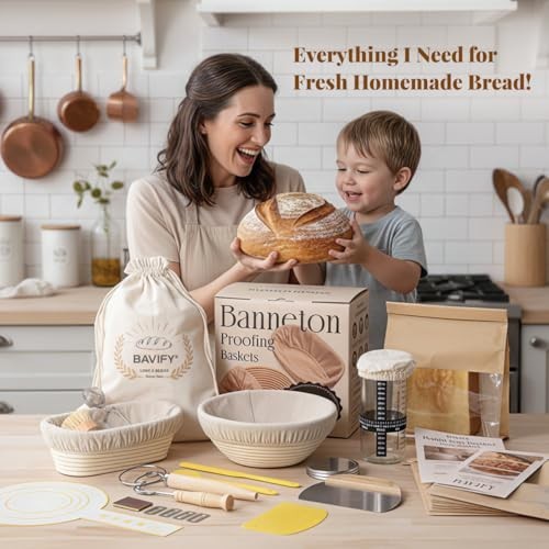 Sourdough Starter Kit - 9" & 10" Proofing Baskets, Jar & Baking Tools Set