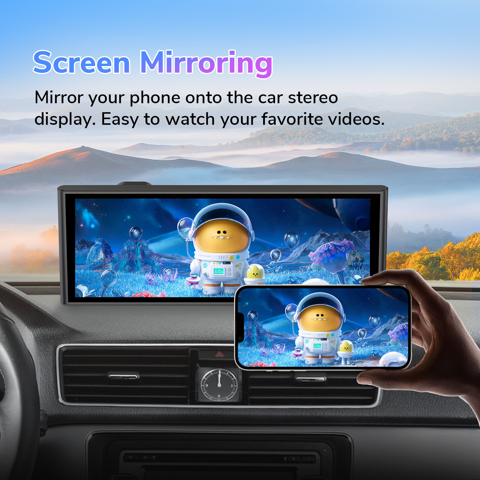 Portable 4K Dash Cam Car Stereo Radio Wireless Apple Carplay & Android Auto +Cam