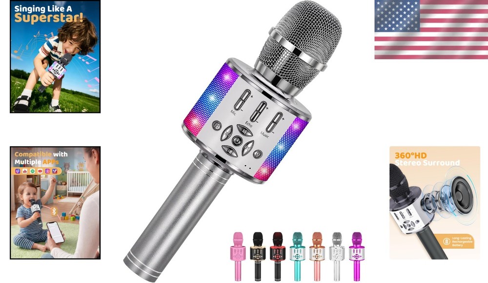 Karaoke Microphone Machine with Magic Sound and LED Lights