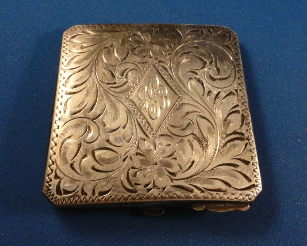 Antique Signed Sterling Silver Hand Chased Compact
