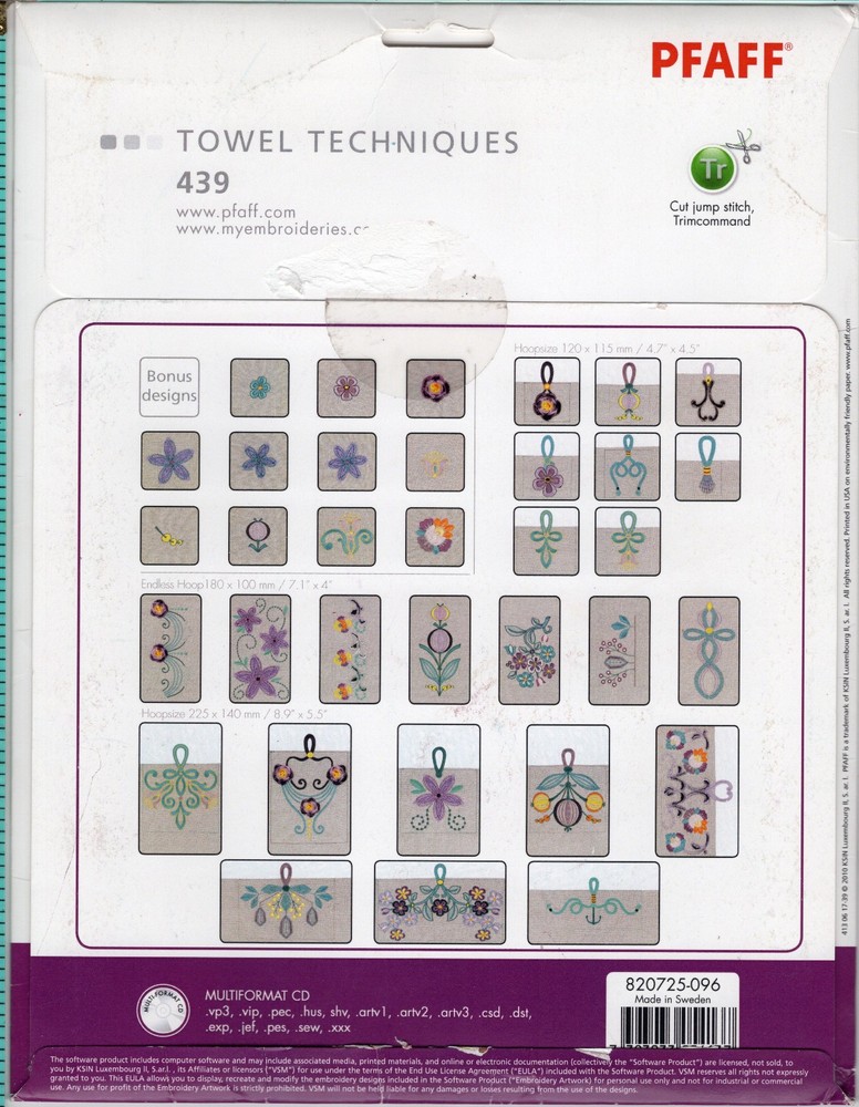 "Towel Techniques" Pfaff Electronic Computer Sewing Machine Software CD 439 Open