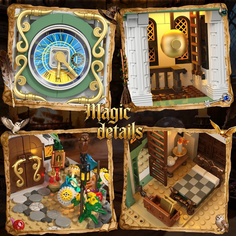 Magic Clock Tower Building Set with Light, 1566PCS Medieval Castle Model Kit