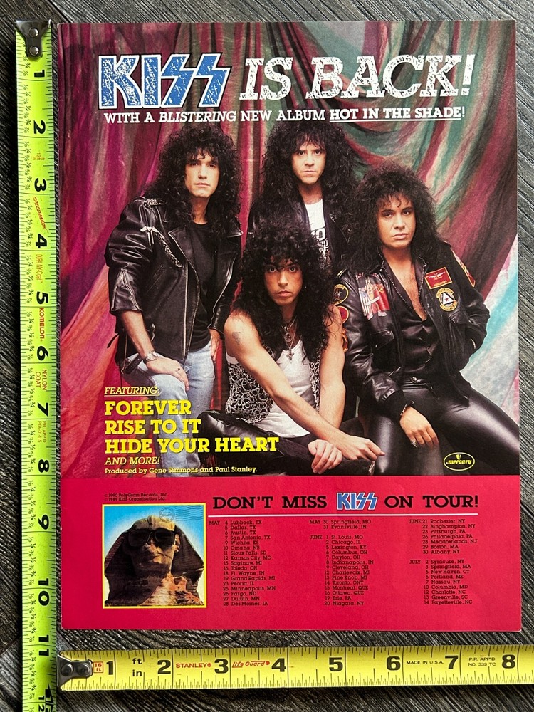 KISS Ad Advert Hot In The Shade USA Concert Tour Dates May to July Vintage Kiss