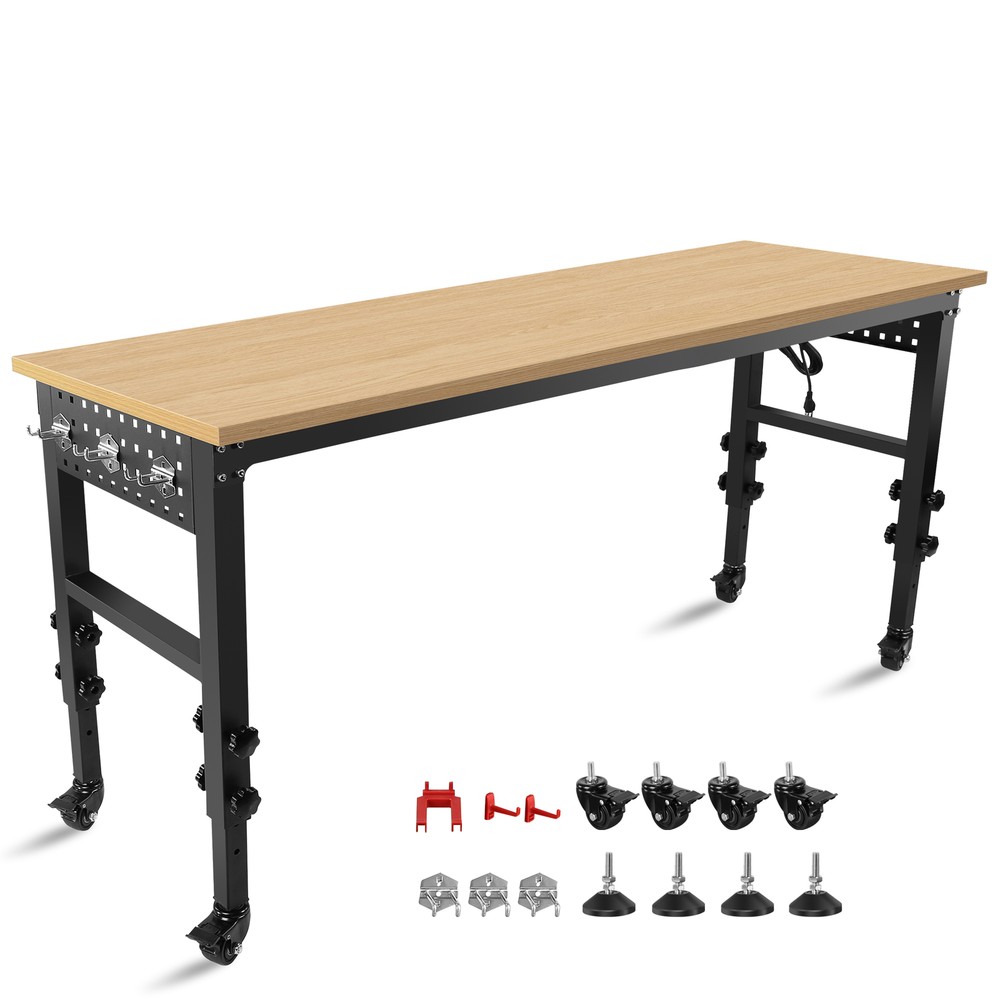 72" ×24'' Adjustable Workbench Rolling Heavy-Duty Worktable with Power Outlet