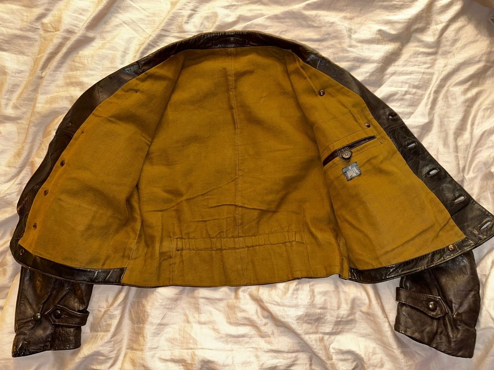 WW2 German Luftwaffe leather flight jacket ADEFA Minty 4 Patch Pockets Bakelite