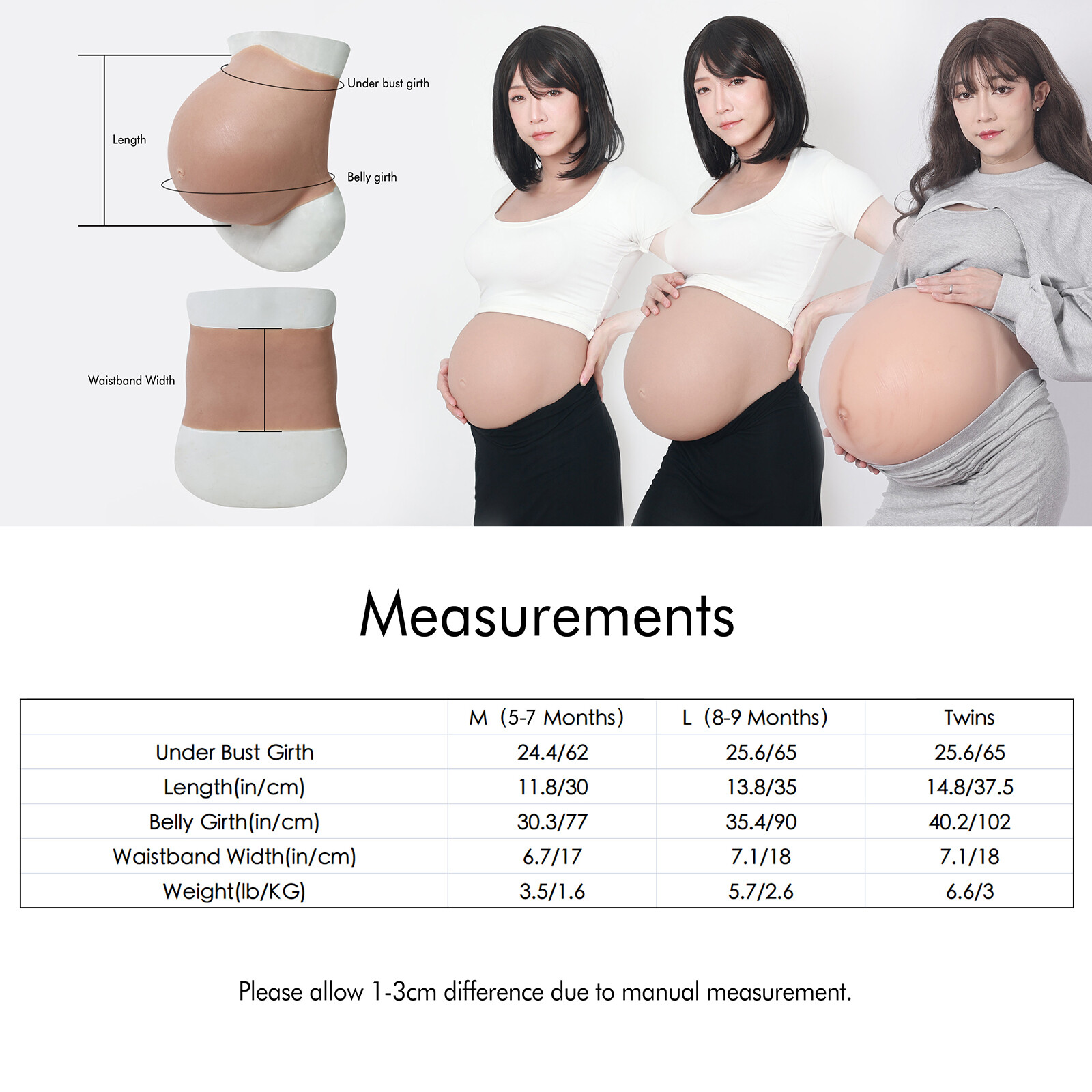 Roanyer Silicone Pregnant Belly Fake Belly Bump Twins For Crossdresser Cosplay
