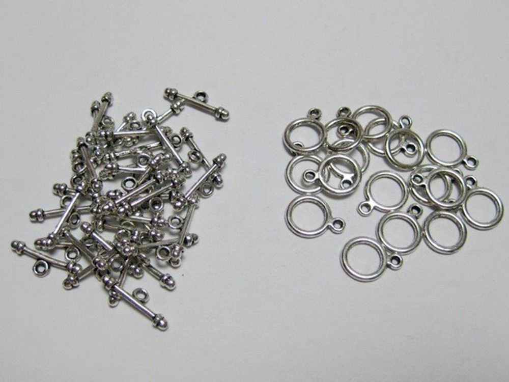50 Sets Tibet Silver Tone Tiny Round Circle Toggle Clasps 10mm Bracelet Making