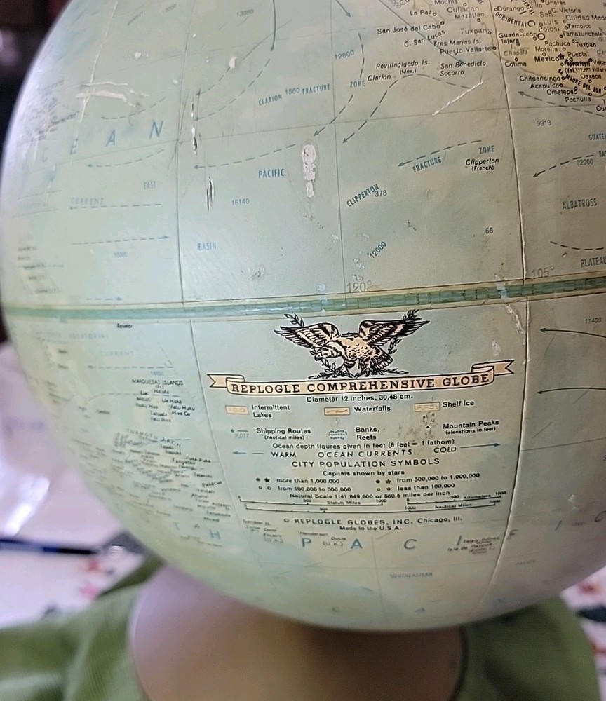 Vintage Replogle Comprehensive Globe 12 Inch World Map