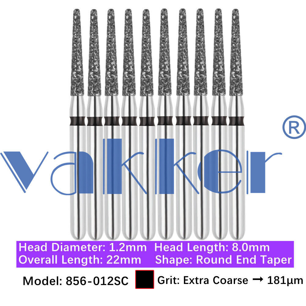 10pc/pk Vakker Dental FG Diamond Burs Round Long/ Round End Taper for High Speed