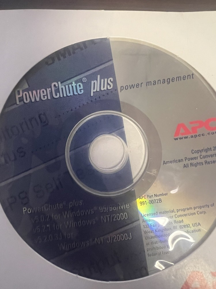 APC Power Chute plus power management software for windows 991-0072B
