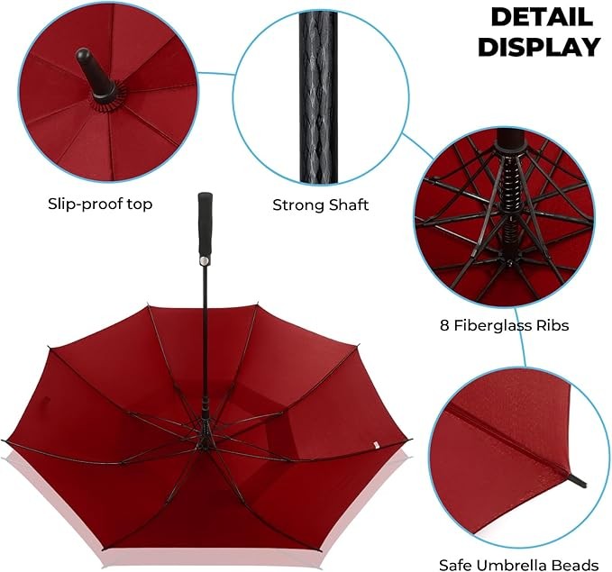 Automatic Open Golf Umbrella, 54/62/68/72 inch Extra Large Oversize Double Ca...