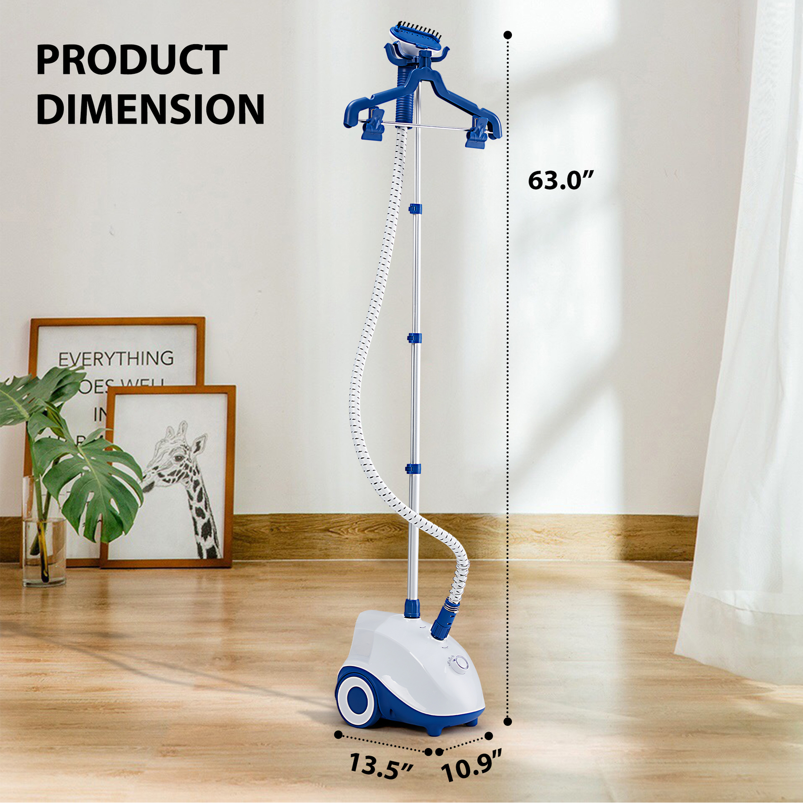 Standing Garment Steamer for Clothes Roll Wheels Wrinkle Remover Continuous