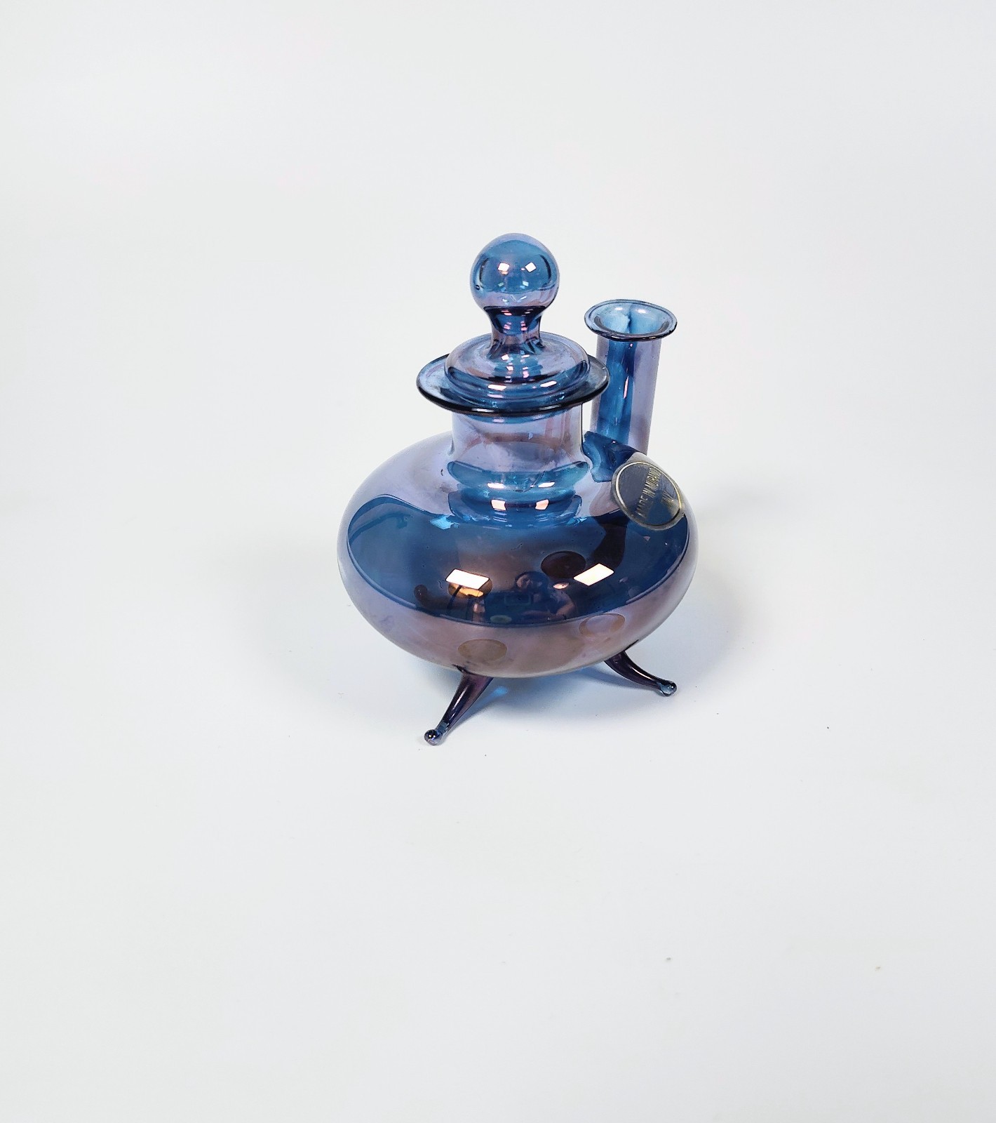 Rare 1960's Murano Glass Inkwell & Dip Pen Set – Cobalt Iridescent Signed Italy