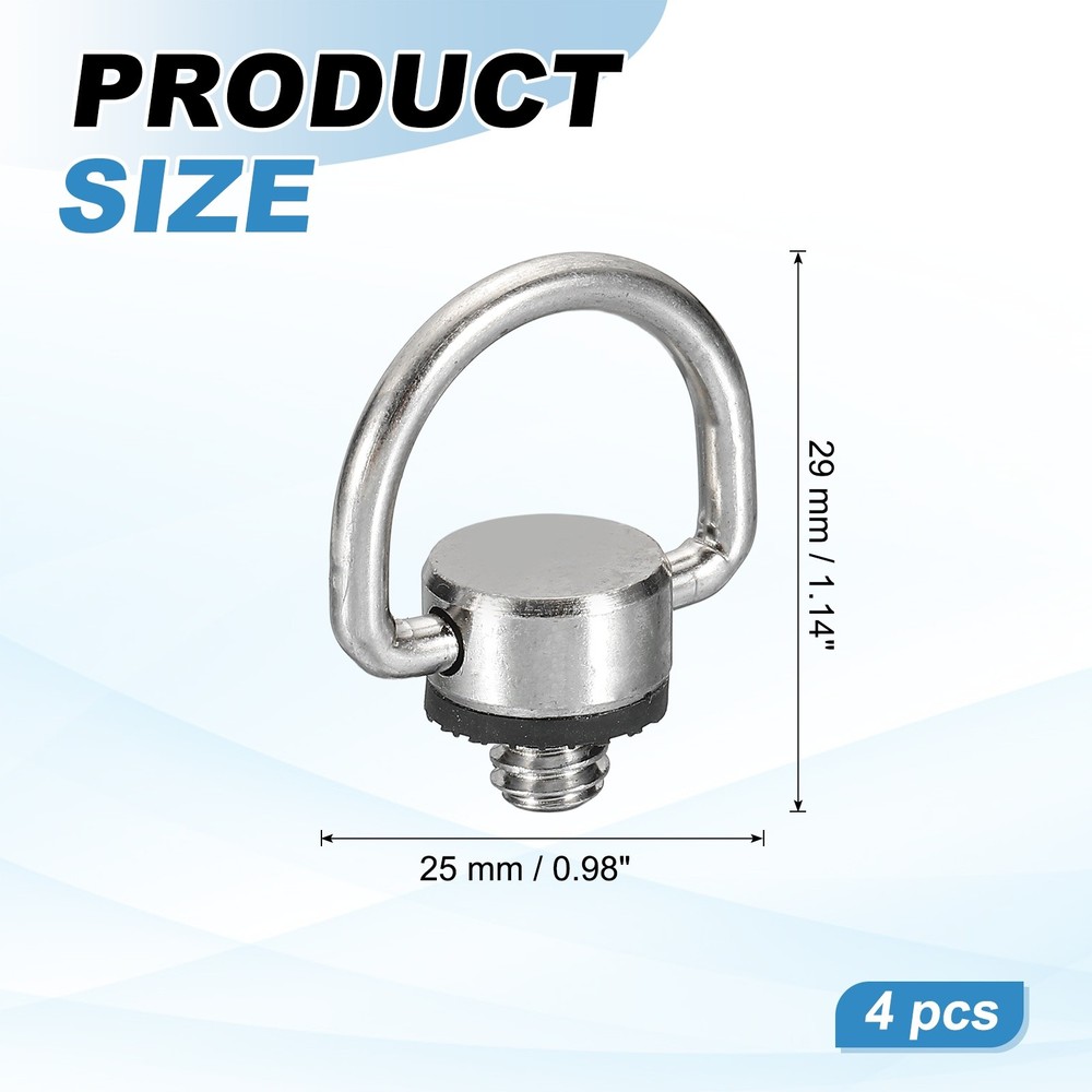 4Pcs 1/4" Thread D Ring Camera Neck Strap Screw Holder with Rubber Washer,Silver