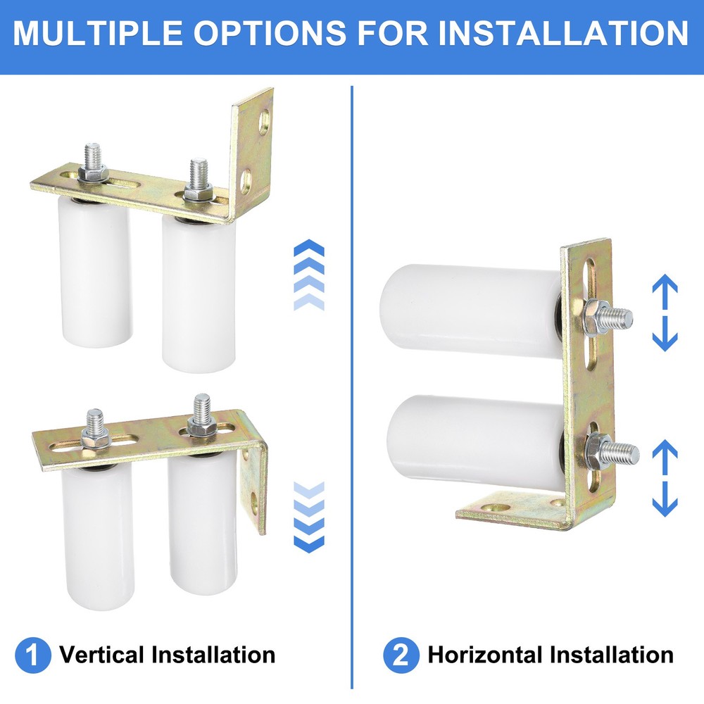 1Set Slide Gate Guide Roller, 5" Nylon Gate Support Rollers with Bracket, White