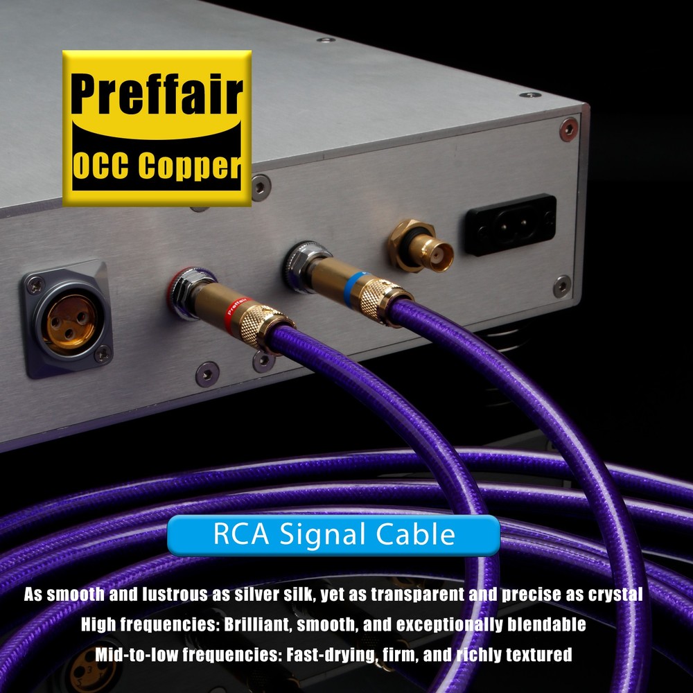 Pair OCC Copper Silver Plated Analog Interconnect Cable 24K Gold Plated RCA Plug