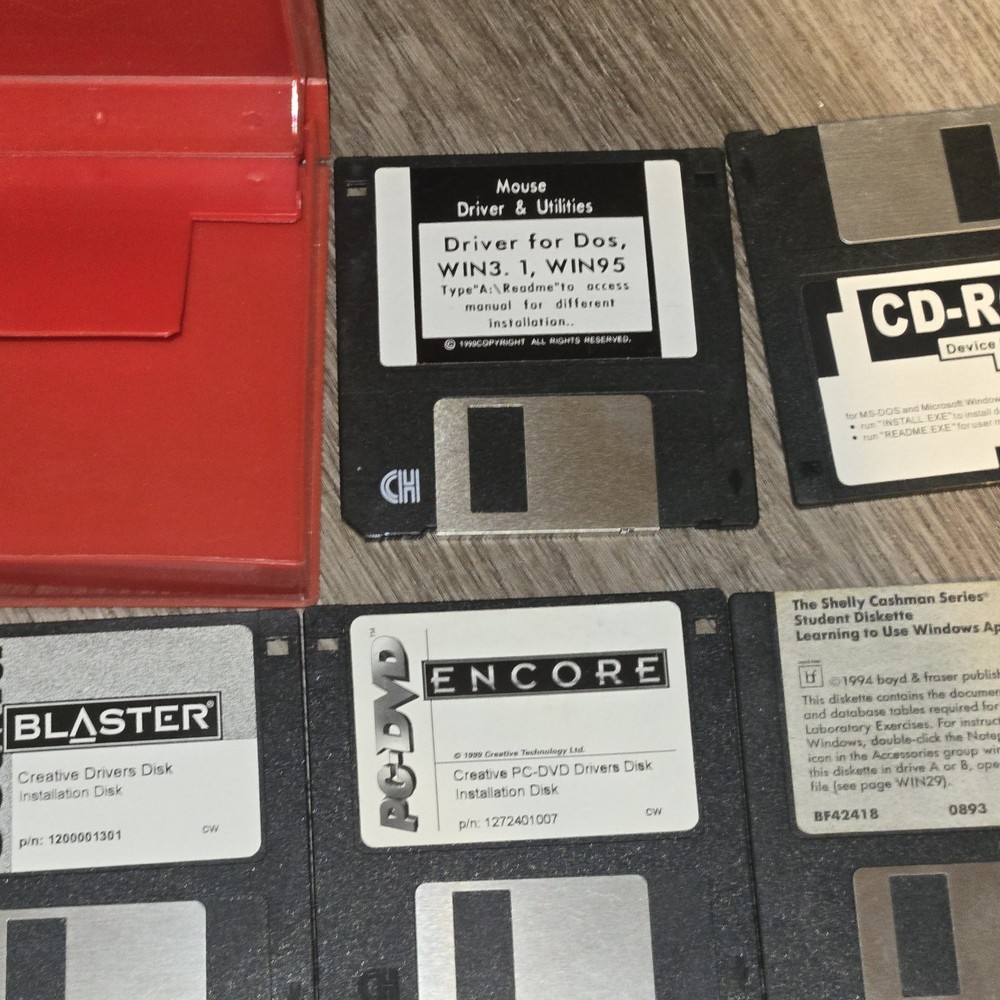 Vintage Floppy Disks With Red Case 7 Items