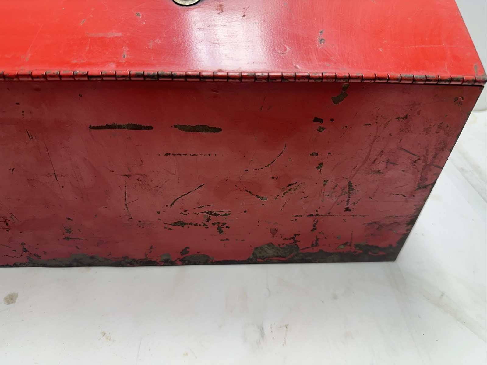 Vintage Metal Tool Box Red with White Road Runner Decal