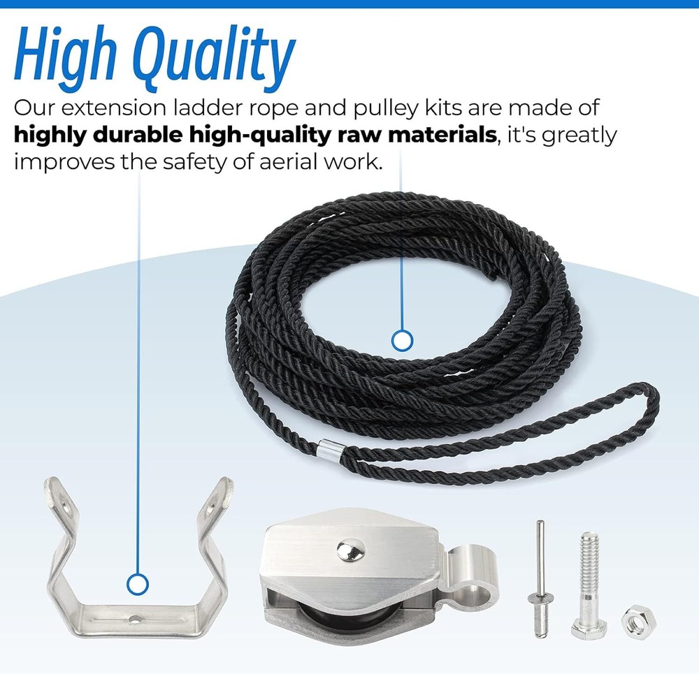 Extension Ladder Rope & Pulley Kit Compatible with Werner Aluminum Extension