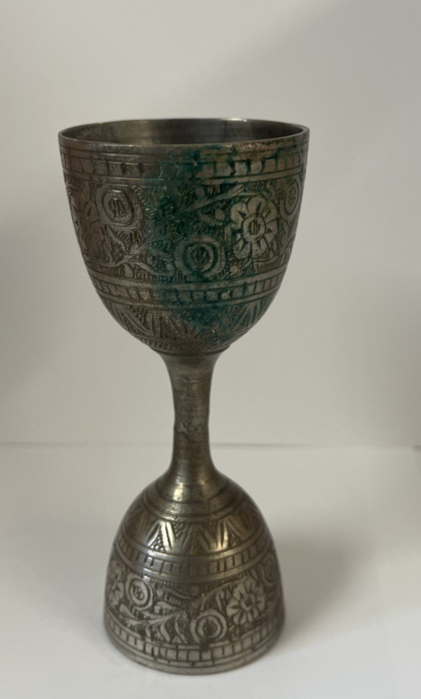 Antique BRASS DOUBLE SIDED JIGGER- INDIAN Etched