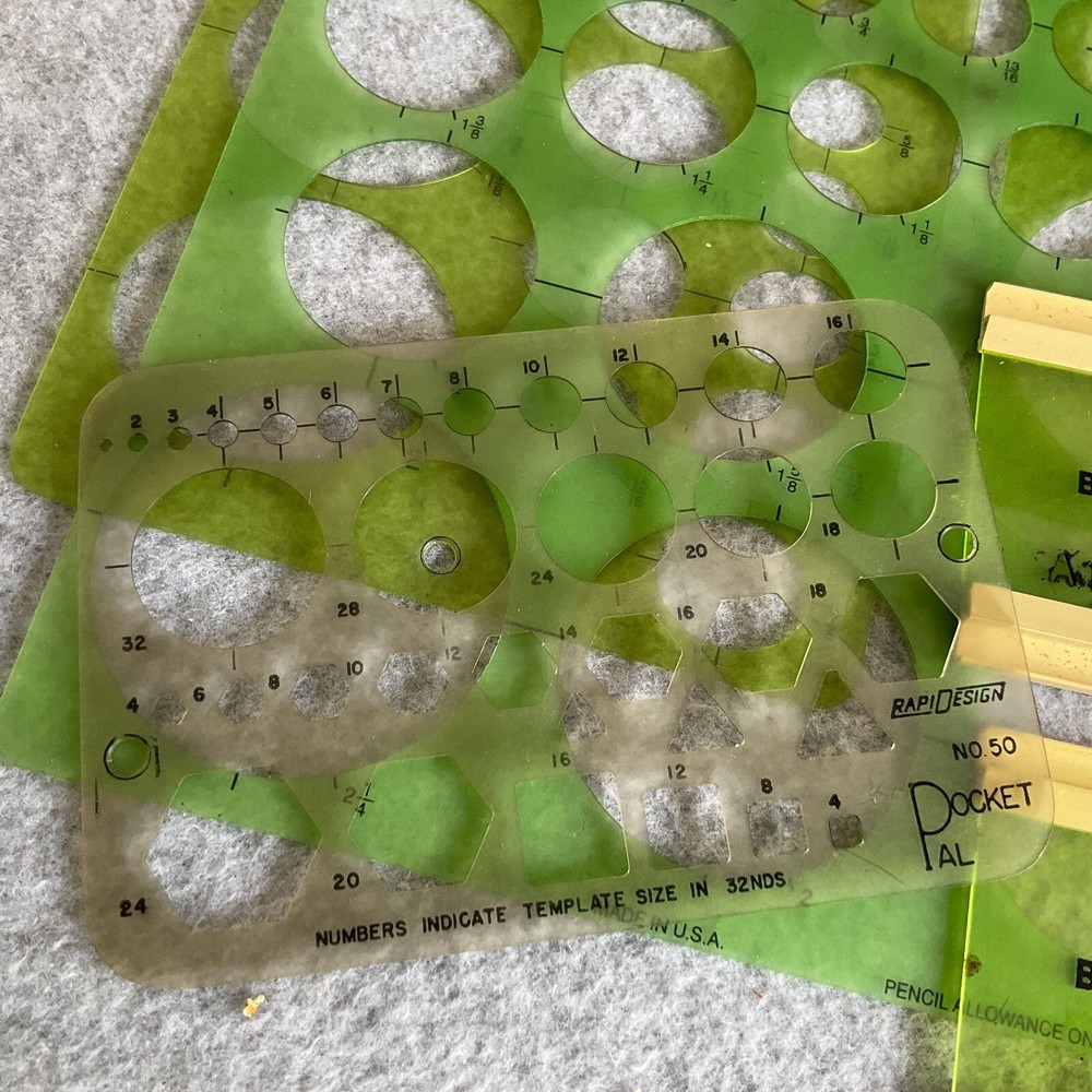 Lot/8 Vtg Drafting Templates RapiDesign Large Circles Lettering Guide Triangle