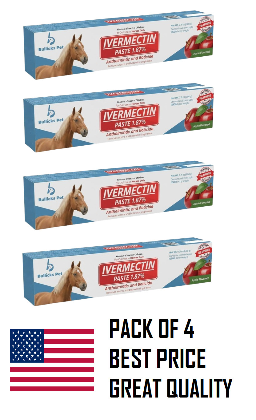 4 Pack New Paste Horse Dewormer Apple Flavor Exp 1/28 Free Shipping USA Bullicks
