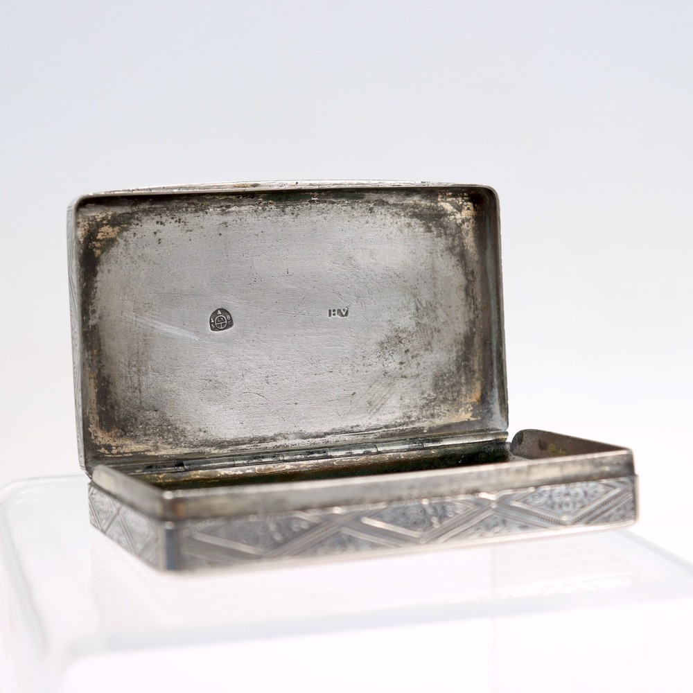 Antique Viennese or Austrian Engine-Turned Silver Card Case or Snuff Box.