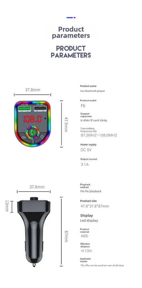 Car Wireless Bluetooth 5.0 FM Transmitter MP3 Music Player USB Charger Adapter