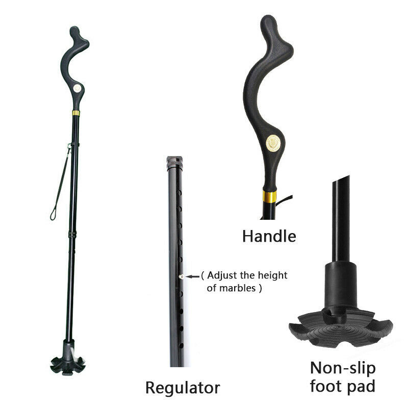 Straight Posture Cane Adjustable Height Safe Walking Stick Foldable Hiking Pole