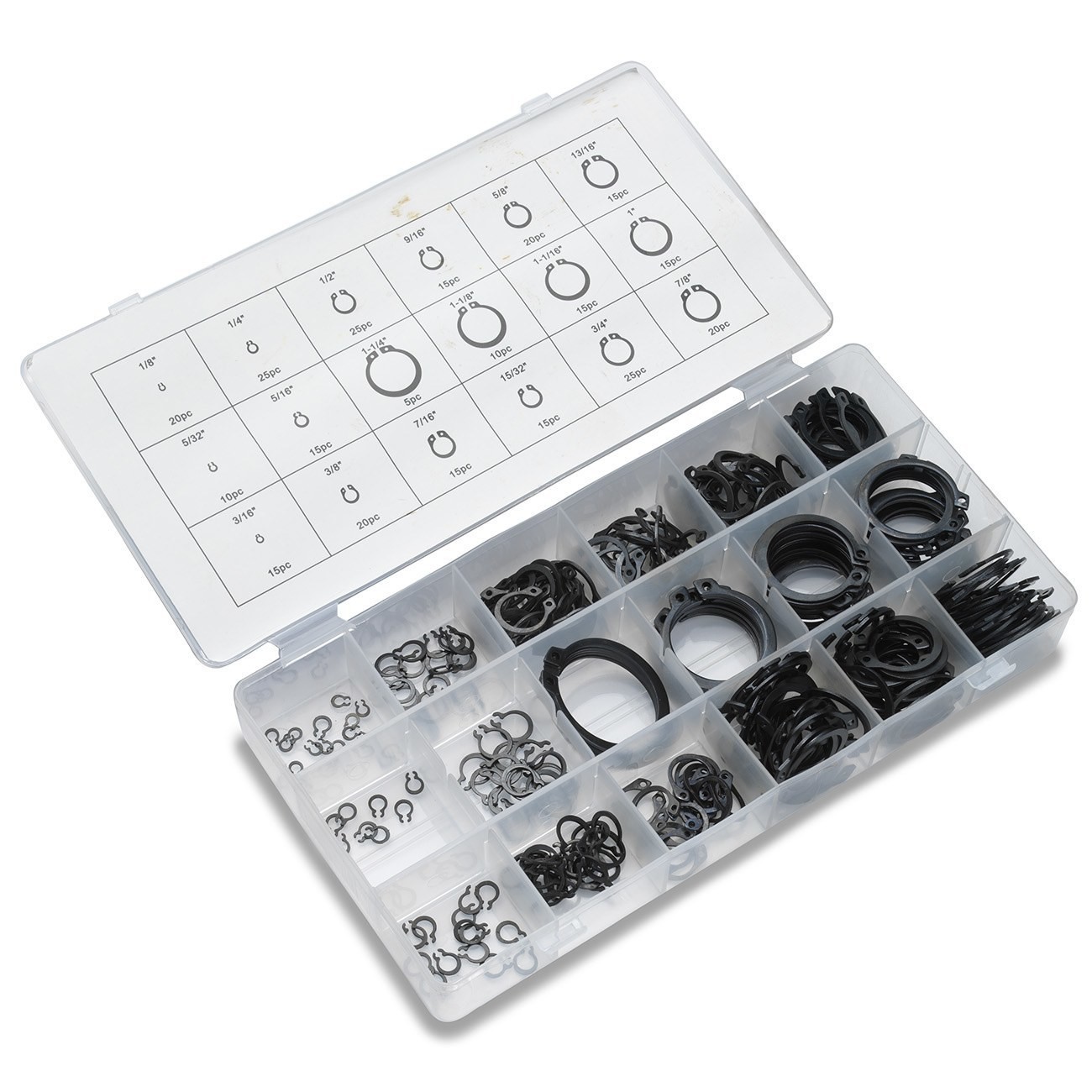 300 Pieces External Snap Ring Assortment Kit Set Circlip 18 Sizes Retaining Ring