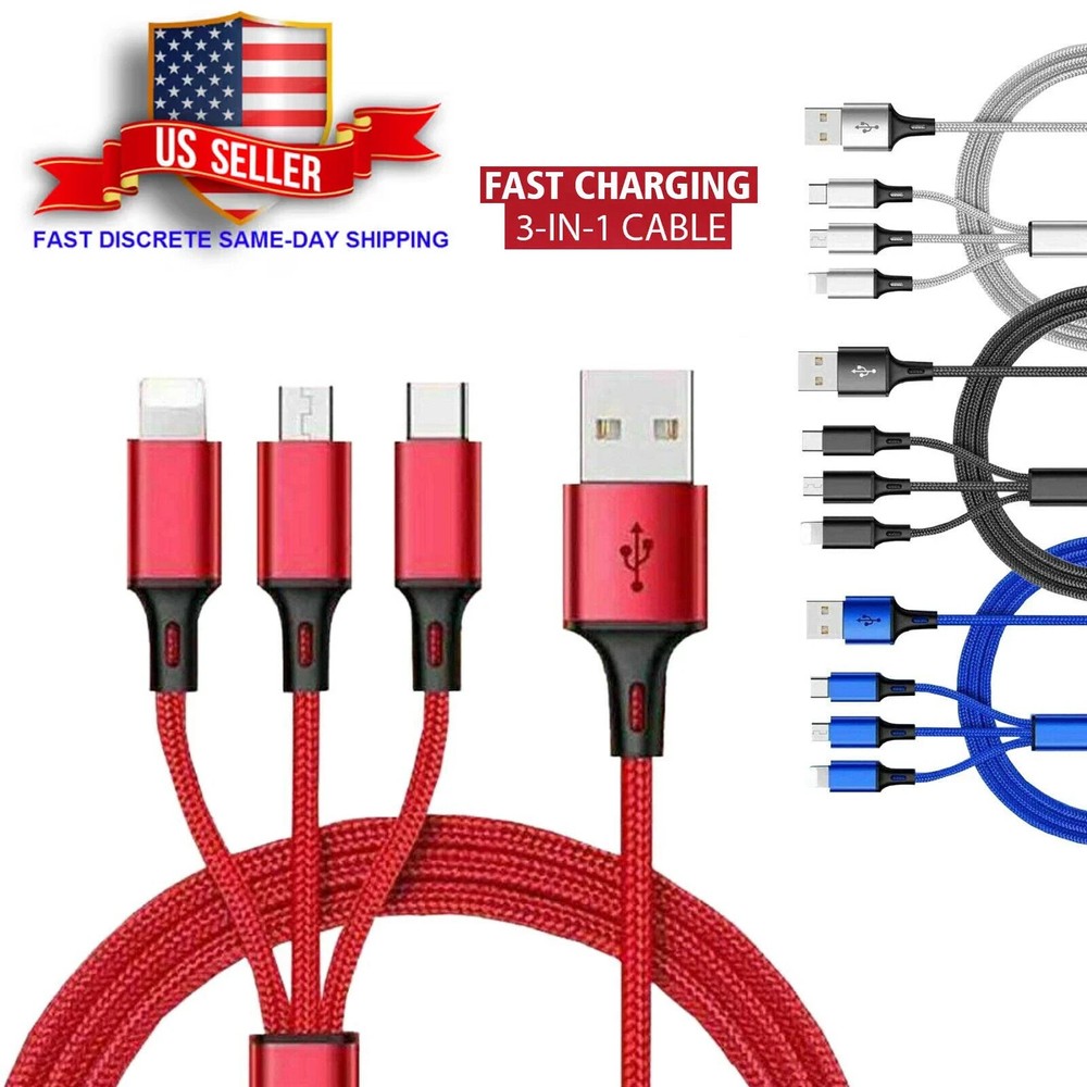 2 Pack 3 in 1  USB Charging  Universal Multi Function Cell Phone Charger Cord